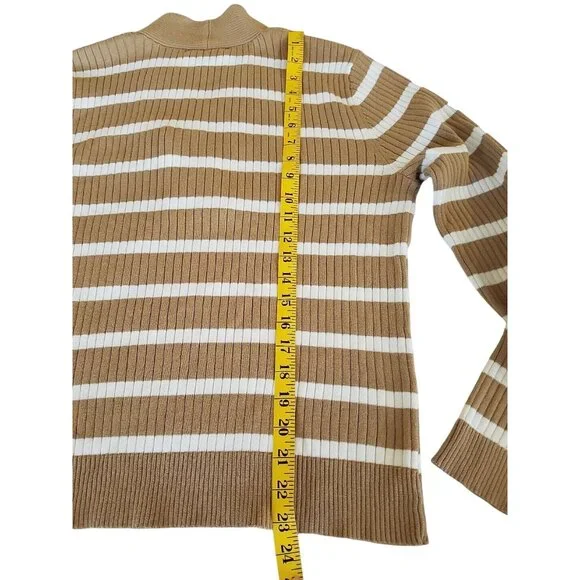 Lauren Ralph Lauren Sweater Womens Size XL Striped Brown White Button Accent - Picture 10 of 12